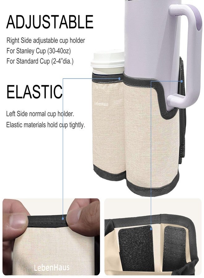 LebenHaus 2 in 1 Luggage Cup Holder for Suitcase|Airplane Tray Table Carry on Hands Free Drink Carrier for Stanley Tumblers Coffee Beverage Organizer Gifts for Travelers(Off-White) - Image 4
